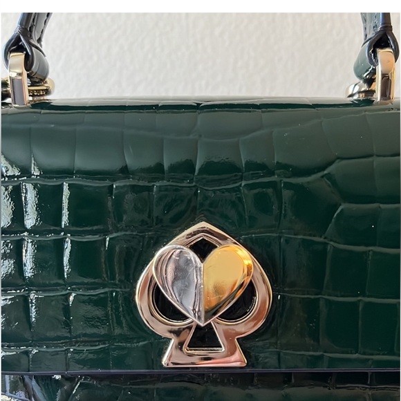 Kate Spade Green Croc Embossed Romy Handbag/Crossbody w/ Spade Turnlock New - Picture 2 of 10